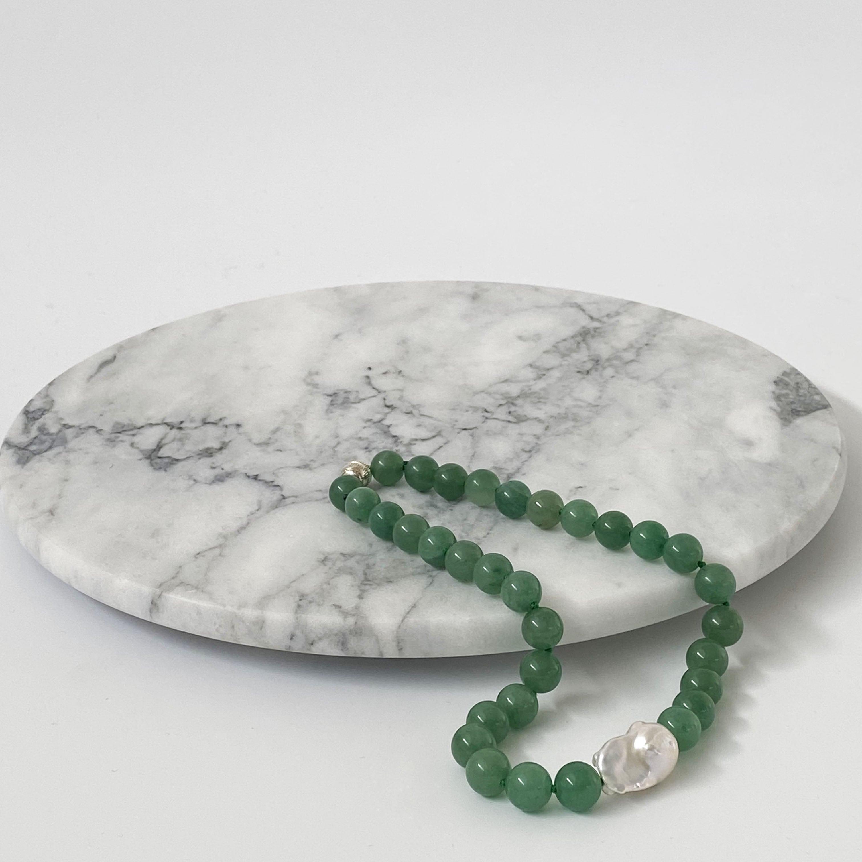 Pearl with Green Jade Necklace : Yashvriddhi